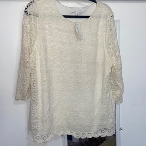 Lace Cream Blouse 3/4 sleeves tee